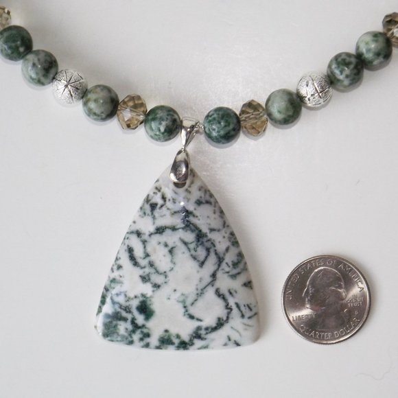 Natural Tree Agate necklace/earrings set (#1297) - Picture 3 of 5